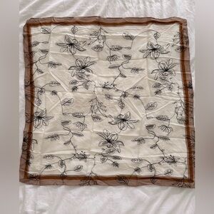 Zara Bandana Scarf Floral Silk Feel Square Scarf in Cream and Brown